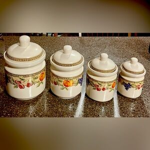 Vintage FRUIT CANISTER SET , Pattern Design, “Fruita”, Storage, Kitchen